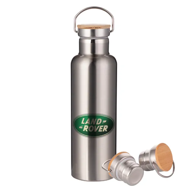 Land Rover — Stainless steel Silver with wooden lid (bamboo), double wall, 750ml