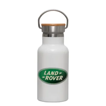 Land Rover, Metallic thermos (Stainless steel) White with wooden lid (bamboo), double-walled, 350ml
