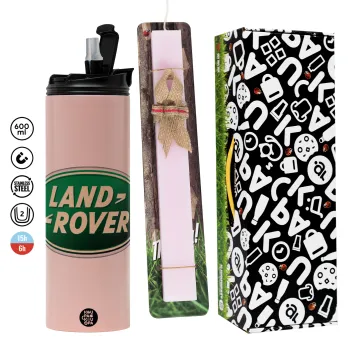 Land Rover, Πασχαλινή Λαμπάδα με  ΡΟΖ Travel Tumbler θερμό (600ml, BPA free) & κερί αρωματικό πλακέ (30cm) (ΡΟΖ)