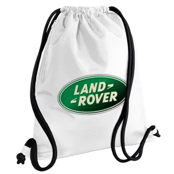 Land Rover, Backpack pouch GYMBAG white, with pocket (40x48cm) & thick cords