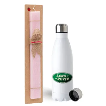 Land Rover, Easter Set, metallic stainless steel water bottle (750ml) & scented flat Easter candle (30cm) (PINK)