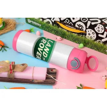 Land Rover, Easter candle, Childrens hot water bottle, stainless steel, with safety straw, PINK (500ml)