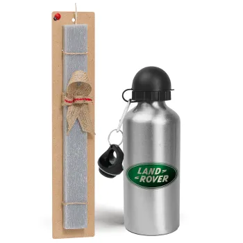 Land Rover, Easter Set, metallic silver aluminum water bottle (500ml) & aromatic flat Easter candle (30cm) (GRAY)