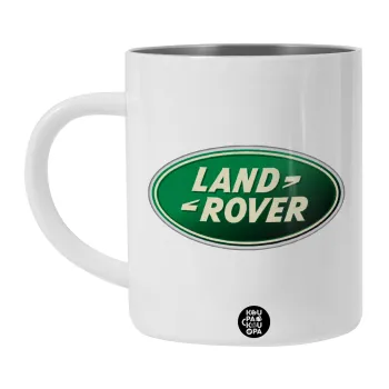 Land Rover, Λευκή Ανοξείδωτη Μεταλλική Κούπα 450ml - Διπλού Τοιχώματος 