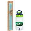 Easter Set, Children's thermal stainless steel bottle with safety straw, green/blue (350ml) & aromatic flat Easter candle (30cm) (TURQUOISE)