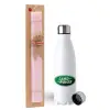 Easter Set, metallic stainless steel water bottle (750ml) & scented flat Easter candle (30cm) (PINK)