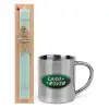 Easter Set, metallic thermal cup (300ml) & aromatic flat Easter candle (30cm) (TURQUOISE)