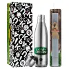 Easter Set, metallic stainless thermos flask (500ml) & scented flat Easter candle (30cm) (GRAY)