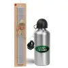 Easter Set, metallic silver aluminum water bottle (500ml) & aromatic flat Easter candle (30cm) (GRAY)