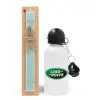 Easter Set, metallic aluminum water bottle (500ml) & scented flat candle (30cm) (TURQUOISE)