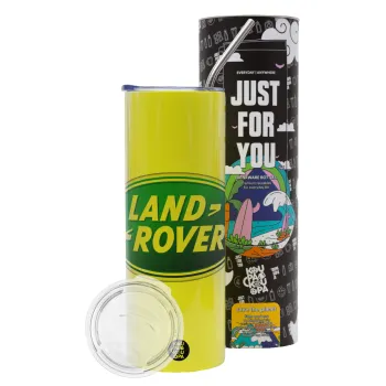 Land Rover, Neon Yellow Travel Tumbler θερμό, μεταλλικό καλαμάκι(Ανωξείδωτο 304 Food grade, BPA free, 600ml)