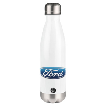 Ford, Μεταλλικό παγούρι θερμός Λευκό (Stainless steel), διπλού τοιχώματος, 500ml