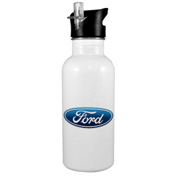 Ford, Παγούρι νερού Λευκό με καλαμάκι, ανοξείδωτο ατσάλι 600ml