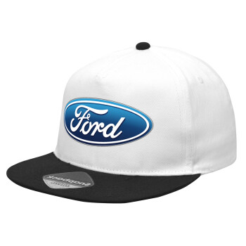 Ford, Καπέλο Ενηλίκων Flat Snapback Λευκό/Μαύρο, (POLYESTER, ΕΝΗΛΙΚΩΝ, UNISEX, ONE SIZE)