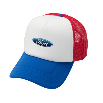 Ford, Καπέλο Ενηλίκων Soft Trucker με Δίχτυ Red/Blue/White (POLYESTER, ΕΝΗΛΙΚΩΝ, UNISEX, ONE SIZE)