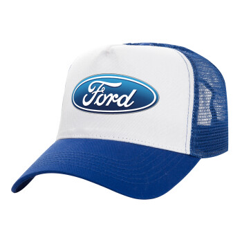 Ford, Καπέλο Ενηλίκων Structured Trucker, με Δίχτυ, ΛΕΥΚΟ/ΜΠΛΕ (100% ΒΑΜΒΑΚΕΡΟ, ΕΝΗΛΙΚΩΝ, UNISEX, ONE SIZE)
