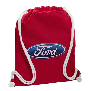 Ford, Τσάντα πλάτης πουγκί GYMBAG Κόκκινη, με τσέπη (40x48cm) & χονδρά κορδόνια