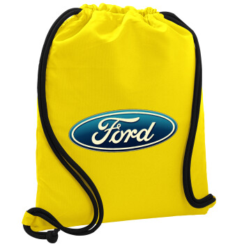 Ford, Τσάντα πλάτης πουγκί GYMBAG Κίτρινη, με τσέπη (40x48cm) & χονδρά κορδόνια