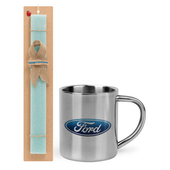 Ford, Πασχαλινό Σετ, μεταλλική κούπα θερμό (300ml) & πασχαλινή λαμπάδα αρωματική πλακέ (30cm) (ΤΙΡΚΟΥΑΖ)