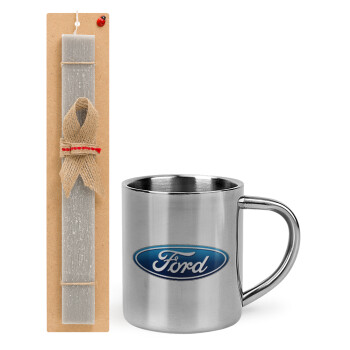 Ford, Πασχαλινό Σετ, μεταλλική κούπα θερμό (300ml) & πασχαλινή λαμπάδα αρωματική πλακέ (30cm) (ΓΚΡΙ)