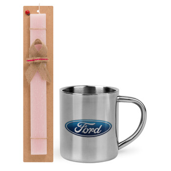 Ford, Πασχαλινό Σετ, μεταλλική κούπα θερμό (300ml) & πασχαλινή λαμπάδα αρωματική πλακέ (30cm) (ΡΟΖ)
