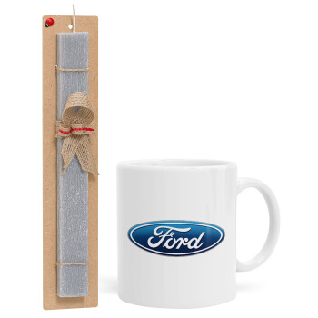 Ford, Πασχαλινό Σετ, Κούπα κεραμική (330ml) & πασχαλινή λαμπάδα αρωματική πλακέ (30cm) (ΓΚΡΙ)