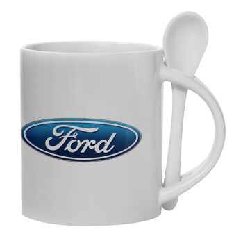Ford, Ceramic coffee mug with Spoon, 330ml (1pcs)
