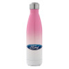 Metal mug thermos Pink/White (Stainless steel), double wall, 500ml