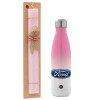 Easter Set, Metallic pink/white (Stainless steel) thermos, double-walled, 500ml & aromatic flat Easter candle (30cm) (PINK)