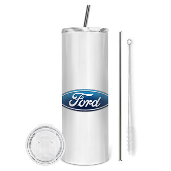 Ford, Eco friendly ποτήρι θερμό (tumbler) από ανοξείδωτο ατσάλι 600ml, με μεταλλικό καλαμάκι & βούρτσα καθαρισμού