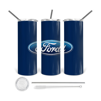 Ford, 360 Eco friendly ποτήρι θερμό (tumbler) από ανοξείδωτο ατσάλι 600ml, με μεταλλικό καλαμάκι & βούρτσα καθαρισμού