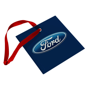 Ford, Χριστουγεννιάτικο στολίδι γυάλινο τετράγωνο 9x9cm