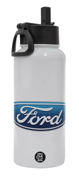 Ford — Metal mug thermo White with Straw and Spout Lid (Stainless steel), double wall, 950ml