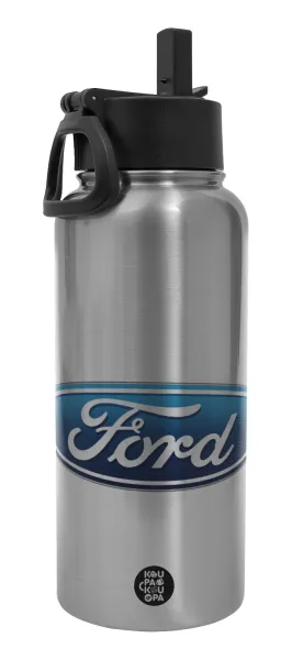 Ford — Metal mug thermo Silver with Straw and Spout Lid (Stainless steel), double wall, 950ml