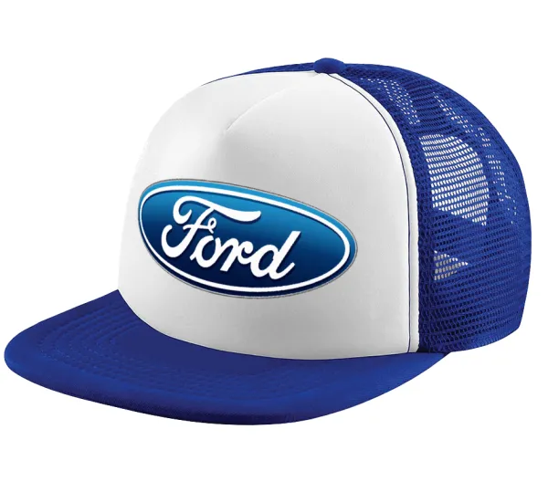 Ford — Adult Soft Trucker Hat with Blue/White Mesh (POLYESTER, ADULT, UNISEX, ONE SIZE)