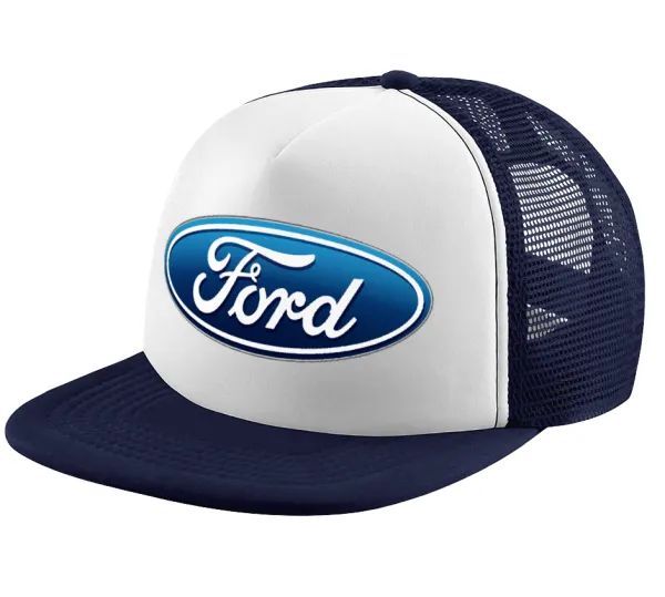 Ford — Adult Soft Trucker Hat with Dark Blue/White Mesh (POLYESTER, ADULT, UNISEX, ONE SIZE)