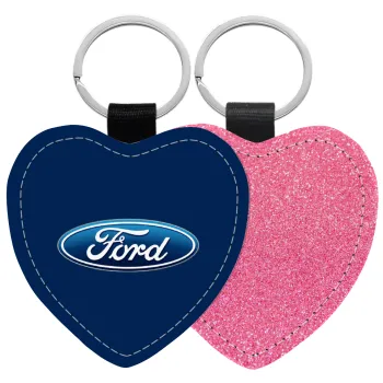 Ford, Μπρελόκ PU δερμάτινο glitter καρδιά ΡΟΖ
