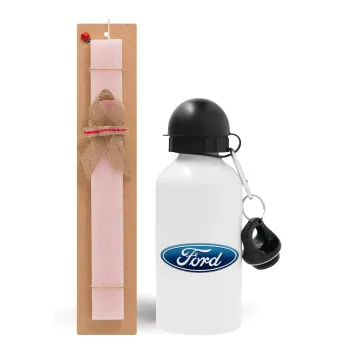 Ford, Easter Set, metallic aluminum bottle (500ml) & aromatic flat Easter candle (30cm) (PINK)