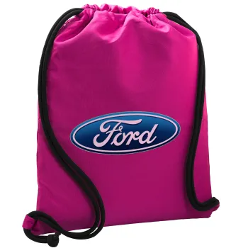 Ford, Backpack pouch GYMBAG Fuchsia, with pocket (40x48cm) & thick cords