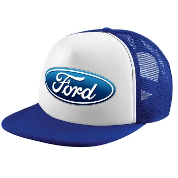 Ford, Adult Soft Trucker Hat with Blue/White Mesh (POLYESTER, ADULT, UNISEX, ONE SIZE)