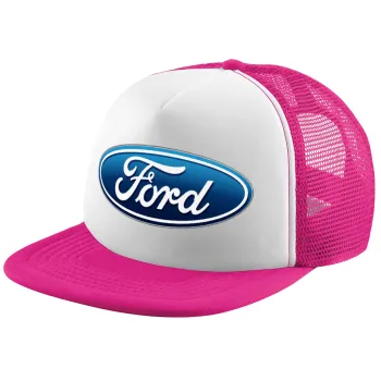 Ford, Adult Soft Trucker Hat with Pink/White Mesh (POLYESTER, ADULT, UNISEX, ONE SIZE)