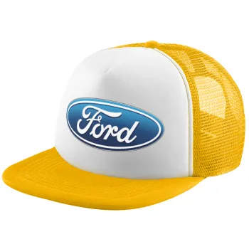 Ford, Adult Soft Trucker Hat with Yellow/White Mesh (POLYESTER, ADULT, UNISEX, ONE SIZE)