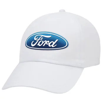 Ford, Adult Baseball Cap White 5-panel (POLYESTER, ADULT, UNISEX, ONE SIZE)