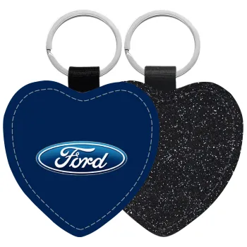 Ford, Μπρελόκ PU δερμάτινο glitter καρδιά ΜΑΥΡΟ