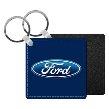 Ford, Μπρελόκ Δερματίνη, τετράγωνο ΜΑΥΡΟ (5x5cm)