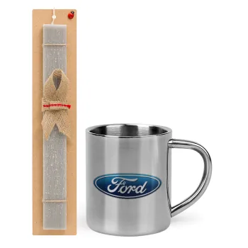 Ford, Easter Set, metallic thermal cup (300ml) & Easter aromatic flat candle (30cm) (GRAY)
