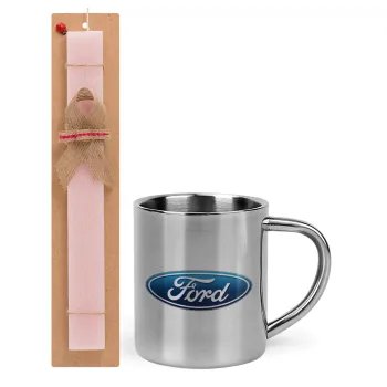 Ford, Πασχαλινή Λαμπάδα με μεταλλική κούπα θερμό (300ml) & κερί αρωματικό πλακέ (30cm) (ΡΟΖ)