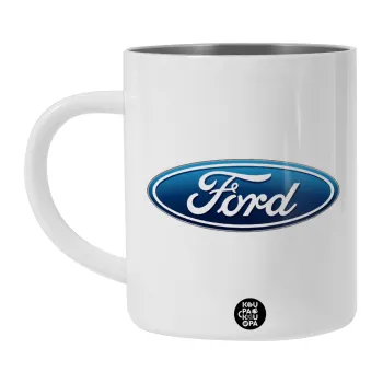 Ford, Λευκή Ανοξείδωτη Μεταλλική Κούπα 450ml - Διπλού Τοιχώματος 