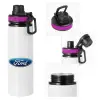 Metallic water bottle with safety lid, 850ml aluminum
