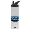 Metallic thermos bottle with straw & handle, stainless steel (Stainless steel 304), double-walled, 600ml.
